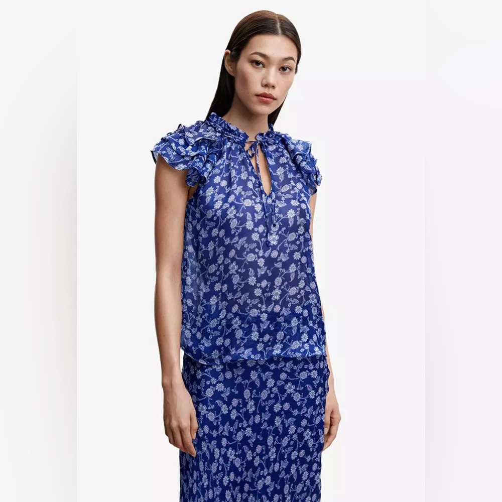BNWT Mango floral ruffled blouse blue size 1XL